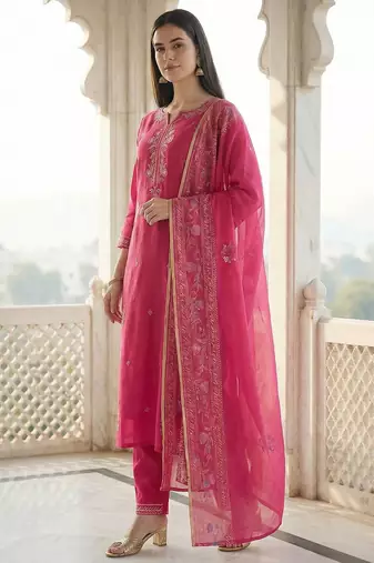 Women Ethnic Motifs Embroidered Regular Thread Work Kurta with Trousers & With Dupatta