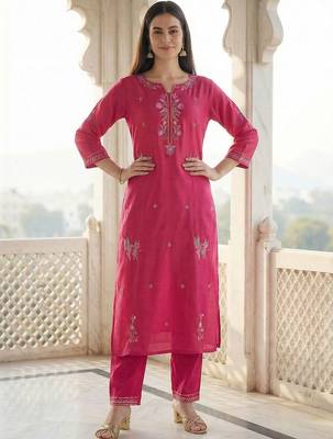 Women Ethnic Motifs Embroidered Regular Thread Work Kurta with Trousers & With Dupatta 2