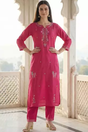 Women Ethnic Motifs Embroidered Regular Thread Work Kurta with Trousers & With Dupatta