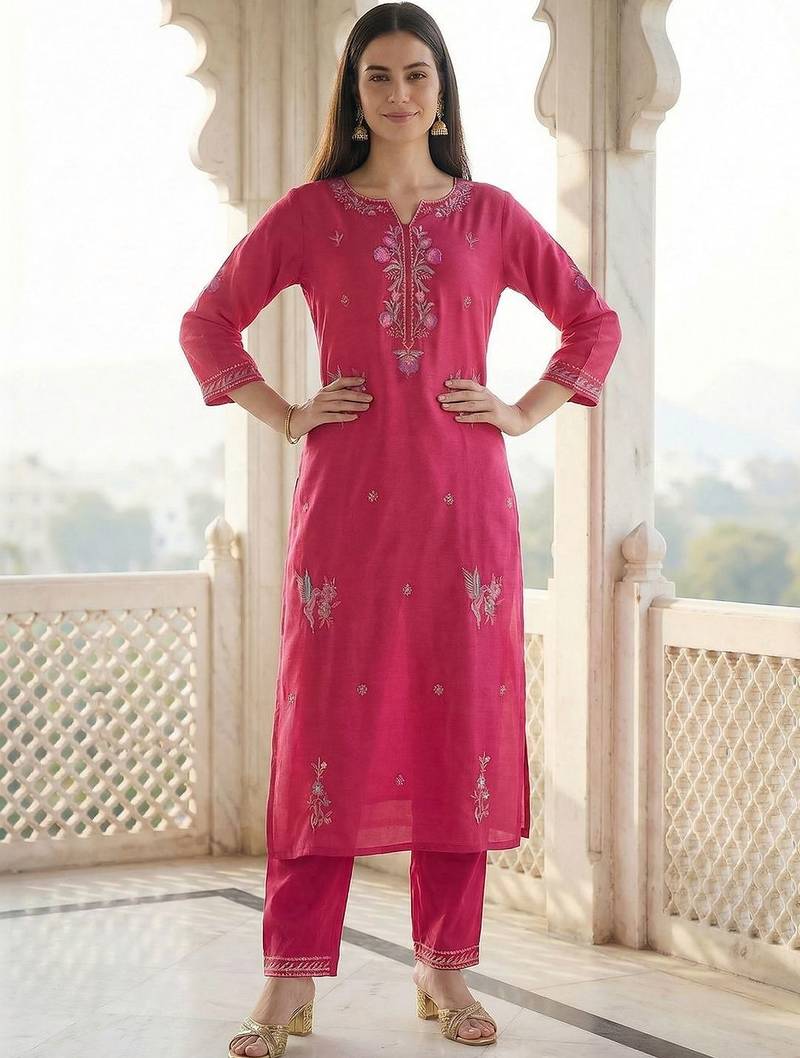 Women Ethnic Motifs Embroidered Regular Thread Work Kurta with Trousers & With Dupatta
