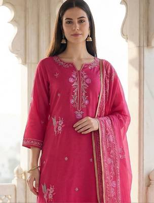 Women Ethnic Motifs Embroidered Regular Thread Work Kurta with Trousers & With Dupatta 3