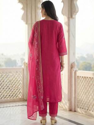 Women Ethnic Motifs Embroidered Regular Thread Work Kurta with Trousers & With Dupatta 4