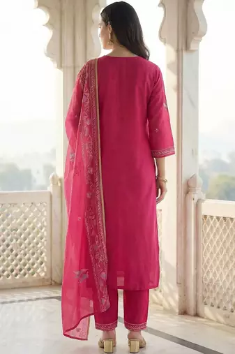 Women Ethnic Motifs Embroidered Regular Thread Work Kurta with Trousers & With Dupatta