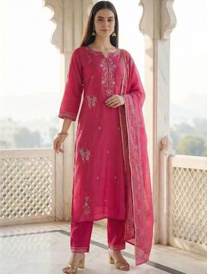 Women Ethnic Motifs Embroidered Regular Thread Work Kurta with Trousers & With Dupatta 6
