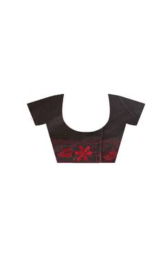 black silk blend stitch saree with red hand-embroidered floral pallu 4