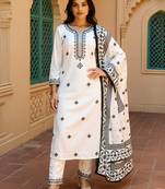Women Embroidered Sequinned Pure Cotton Kurta with Trousers & Dupatta Kurta Sets