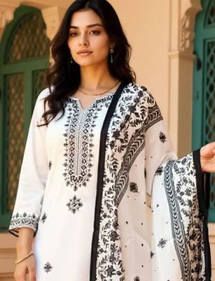 Women Embroidered Sequinned Pure Cotton Kurta with Trousers & Dupatta Kurta Sets 3