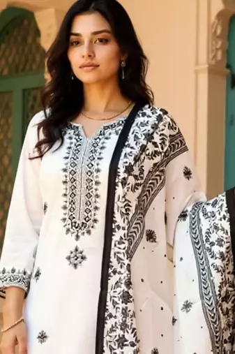 Women Embroidered Sequinned Pure Cotton Kurta with Trousers & Dupatta Kurta Sets