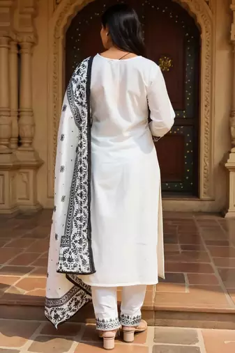 Women Embroidered Sequinned Pure Cotton Kurta with Trousers & Dupatta Kurta Sets