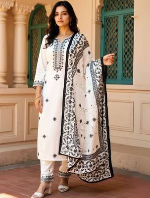 Women Embroidered Sequinned Pure Cotton Kurta with Trousers & Dupatta Kurta Sets 6