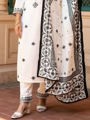 Women Embroidered Sequinned Pure Cotton Kurta with Trousers & Dupatta Kurta Sets 7