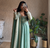sea green color sequin embroidery silk blend gown set