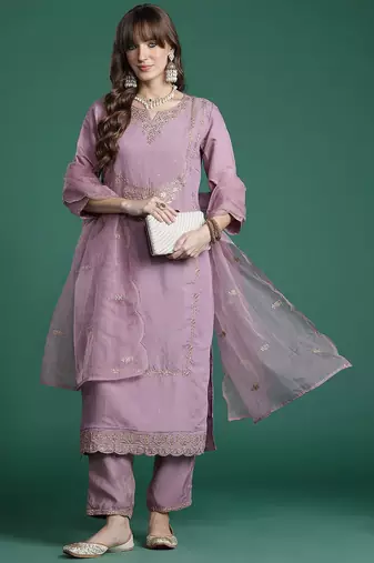 Embroidered Gotta Patti Kurta with Trousers & Dupatta