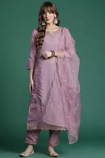 Embroidered Gotta Patti Kurta with Trousers & Dupatta
