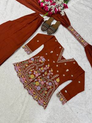 Dark Orange sequin And Embroidery Work Silk Blend Salwar Suit 5