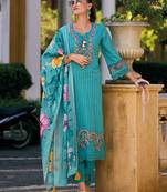 floral embroidered  cotton straight kurta with trousers & dupatta