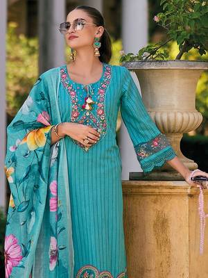 floral embroidered  cotton straight kurta with trousers & dupatta 6