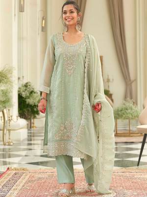 Ethnic Motifs Embroidered Sequinned Kurta With Trousers & Dupatta 1