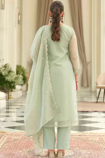 Ethnic Motifs Embroidered Sequinned Kurta With Trousers & Dupatta