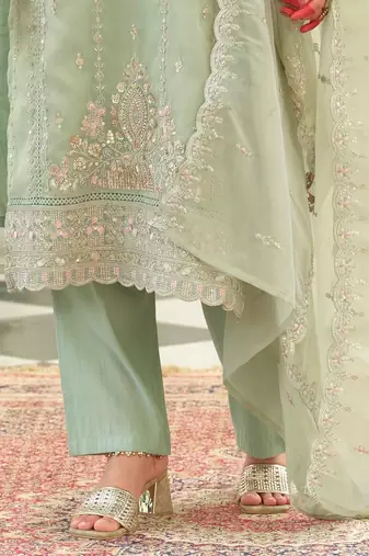 Ethnic Motifs Embroidered Sequinned Kurta With Trousers & Dupatta