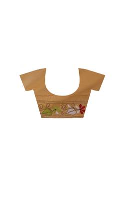 cinnamon brown silk blend stitch saree with multicolor hand-embroidered floral pallu 4