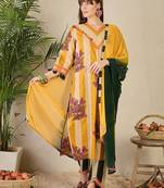 Floral Printed Pure Cotton Kurta with Trousers & Dupatta
