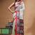 elegant off-white printed silk blend saree with red & black artistic border