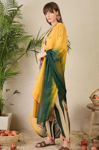 Floral Printed Pure Cotton Kurta with Trousers & Dupatta