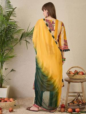 Floral Printed Pure Cotton Kurta with Trousers & Dupatta 5