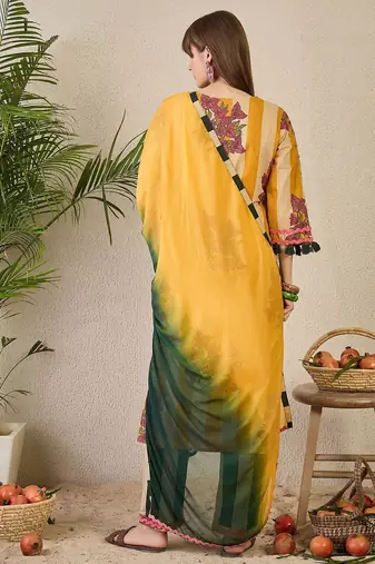 Floral Printed Pure Cotton Kurta with Trousers & Dupatta