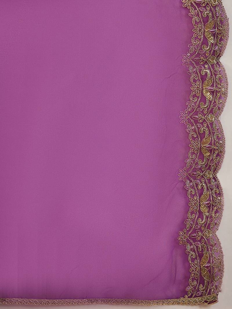 Notched Neck Floral Embroidered Liva Kurta with Trouser & Dupatta