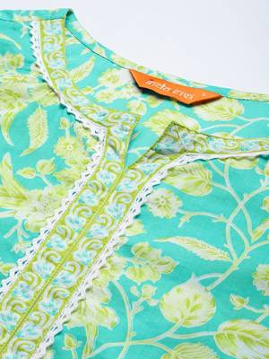 Floral Printed Pure Cotton Kurta with Trousers & With Dupatta 2