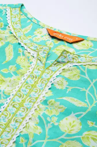 Floral Printed Pure Cotton Kurta with Trousers & With Dupatta