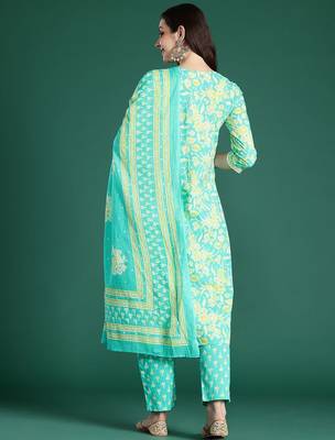 Floral Printed Pure Cotton Kurta with Trousers & With Dupatta 7