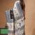elegant black & off-white printed silk blend saree with geometric & leaf motif