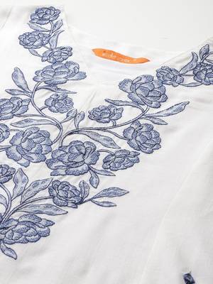Floral Embroidered Thread Work Pure Cotton Kurta with Trousers & With Dupatta 3