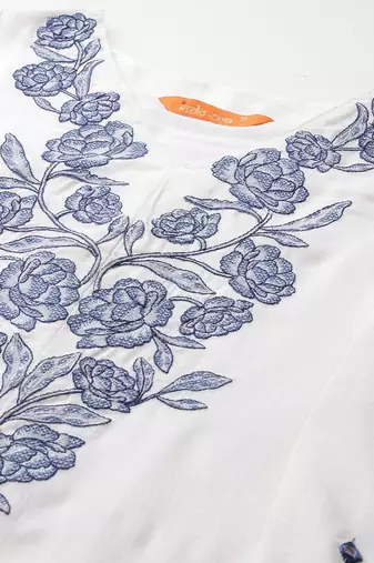 Floral Embroidered Thread Work Pure Cotton Kurta with Trousers & With Dupatta