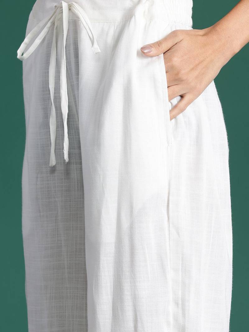 Floral Embroidered Thread Work Pure Cotton Kurta with Trousers & With Dupatta