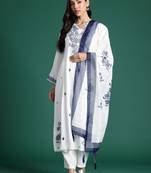 Floral Embroidered Thread Work Pure Cotton Kurta with Trousers & With Dupatta