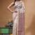 off-white cotton blend saree with magenta floral embroidered stitched saree