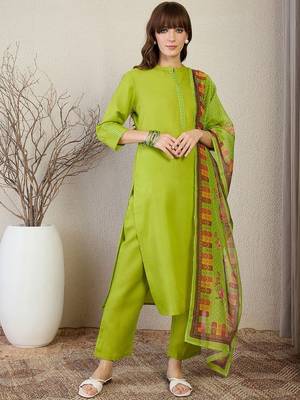 Women Ethnic Motifs Embroidered Regular Kurta, Trousers With Dupatta 1