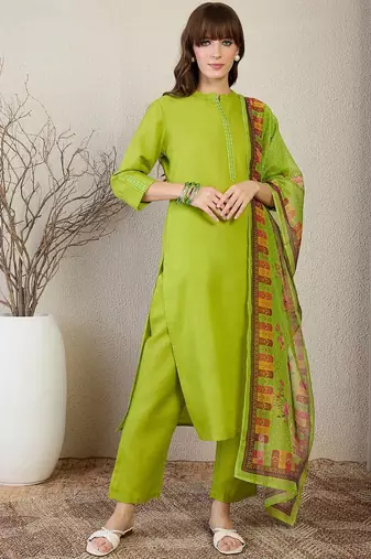 Women Ethnic Motifs Embroidered Regular Kurta, Trousers With Dupatta