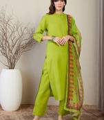 Women Ethnic Motifs Embroidered Regular Kurta, Trousers With Dupatta