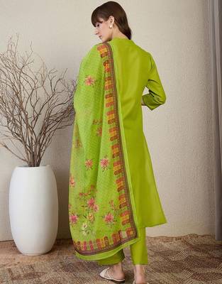 Women Ethnic Motifs Embroidered Regular Kurta, Trousers With Dupatta 5