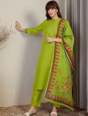 Women Ethnic Motifs Embroidered Regular Kurta, Trousers With Dupatta 6