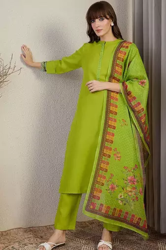 Women Ethnic Motifs Embroidered Regular Kurta, Trousers With Dupatta