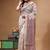 off-white cotton blend saree with magenta floral embroidered stitched saree