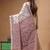 off-white cotton blend saree with magenta floral embroidered stitched saree