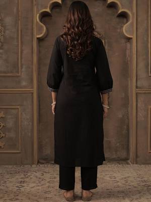 Women Ethnic Motifs Embroidered Thread Work Cotton Kurta with Trousers & Dupatta 6