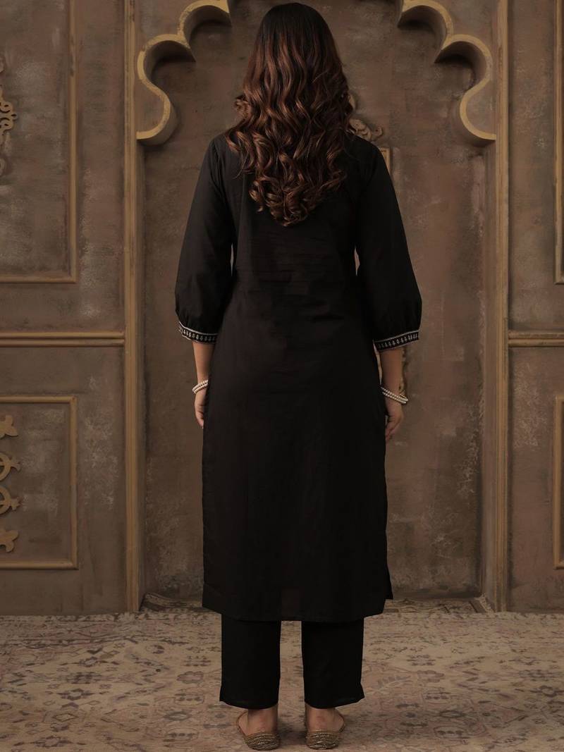 Women Ethnic Motifs Embroidered Thread Work Cotton Kurta with Trousers & Dupatta